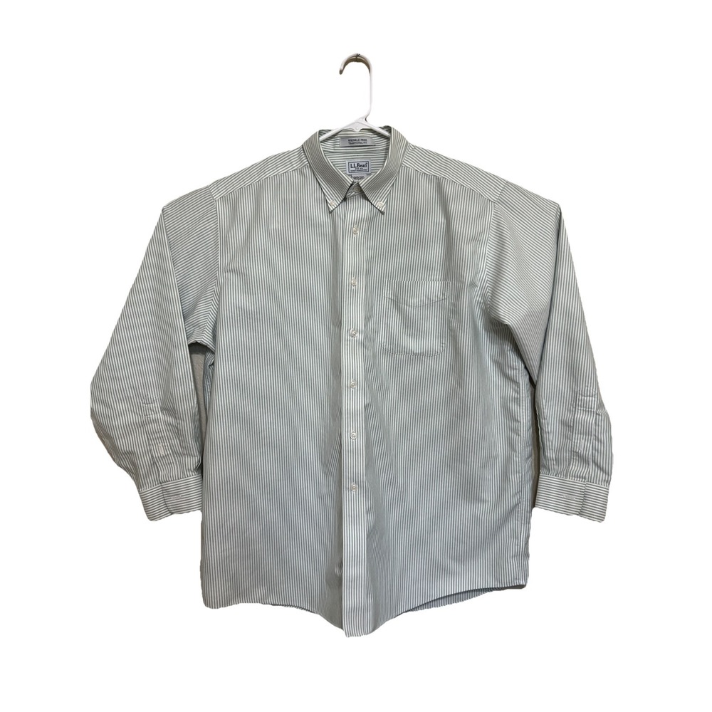 LL Bean Mens Wrinkle‎ Free Traditional Fit Striped Button Down Shirt